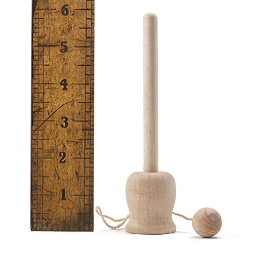 3 Piece Classic Cup & Ball Toss Toy Set - Handheld Unfinished Wood Cup and Ball Toss Toy Game - Bag of 3 - Thumbnail 3