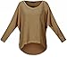 UGET Women's Oversized Baggy Tops Off Shoulder Loose Fitting Pullover Casual Blouse T-Shirt Sweater Long Batwing Sleeve Small Tan