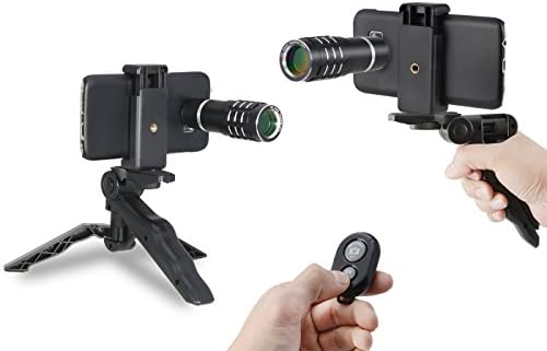 MY MIRACLE Universal Aluminum 12X Zoom Telephoto Lens for Samsung Galaxy S6/ S6 Edge/ S7/ S7 Edge (Accessory: Tripod/ Tripod Adapter Holder/ Bluetooth Remote/ Hard Case/ Cleaning Cloth) (Black)