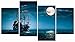 Pyradecor Night Navigation 4 Piece Modern Stretched Seascape Artwork Canvas Prints Moon Pictures Paintings on Canvas Wall Art for Living Room Bedroom Home Decorations