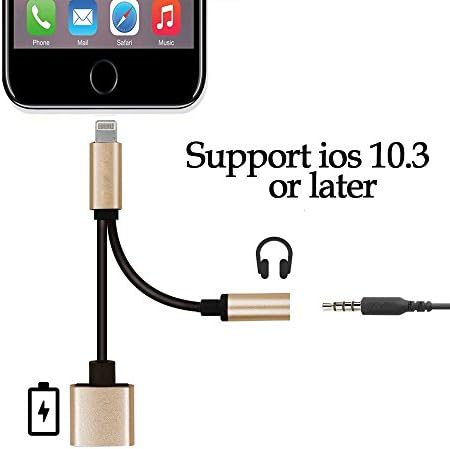 (Upgrade) ALANNI 2 in 1 Lightning to 3.5mm AUX Headphone Jack Splitter (Audio + Charge) Compatible with iOS 10.3 For iPhone 7/plus - No Calling Function and Music Control(Gold)