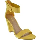 BAMBOO Frenzy 60S Womens Open Toe Chunky Heel Sandals Yellow 11