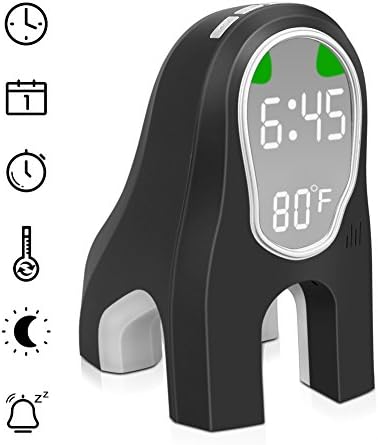 Digital Alarm Clock with night light,Snooze,Two alarm set and Seven different bells,Sound Control,Dual time(12/24）Mode,Miorr,Cute Design Chargeable Temperature Digital Clock for Kids Bedroom (Black)