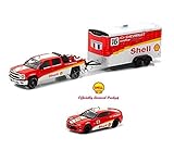 GREENLIGHT 1:64 HITCH & TOW RACING - SHELL - 2015 CHEVROLET SILVERADO & 2016 CAMARO WITH ENCLOSED CAR HAULER 51061-B
