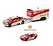 GREENLIGHT 1:64 HITCH & TOW RACING - SHELL - 2015 CHEVROLET SILVERADO & 2016 CAMARO WITH ENCLOSED CAR HAULER 51061-B