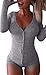 Moxeay V-Neck One Piece Bodysuit Long Sleeve Bodycon Rompers Small Gray