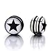 2pcs 8mm Magnetic Black Circle Star Stud Earrings for Men, Non-piercing Clip on Fake Ear Plugs