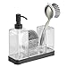 mDesign Modern Plastic Kitchen Sink Countertop Liquid Dish Soap Dispenser Pump Bottle Caddy with Storage Compartments - Holds and Stores Sponges, Scrubbers and Brushes - Clear/Matte Black