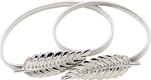 Womens Metal Leaves Elastic Stretch Waist Belt Waistband