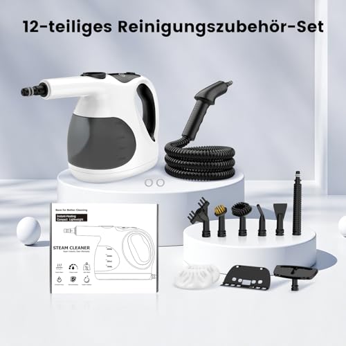 Granarbol 1200 W Professional Steam Cleaner Hand Device, 400 ml Lightweight 15s Heating Hand Steam Cleaner for Everything with 10 Accessories, Steam Cleaner Degreasing for Bathroom, Kitchen, Floor