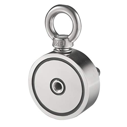 Wukong Second-Generation Neodymium Fishing Magnets (Double-Sided Magnetic) Round Neodymium Magnet with Eyebolt, Combined 600 LBS Pulling Force, 2.36" Diameter - Magnet for River or Lake Fishing.