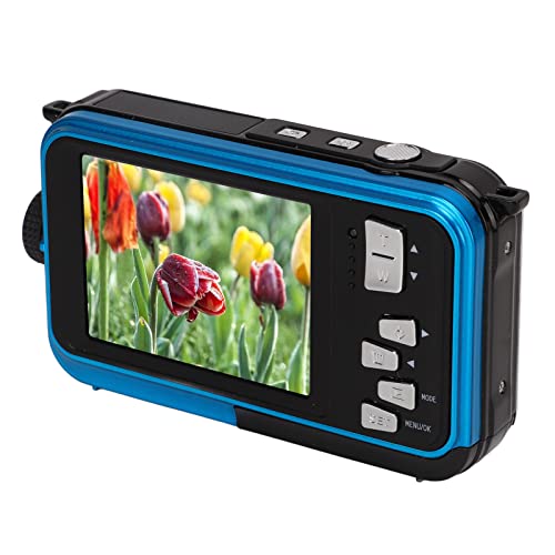 Digital Camera,Full HD 2.7K 48MP Dual Screens Waterproof Digital Camera, 16X Digital Zoom Front Rear Double Screens Waterproof Digital Camera,Gift for KIds Friends(Blue)