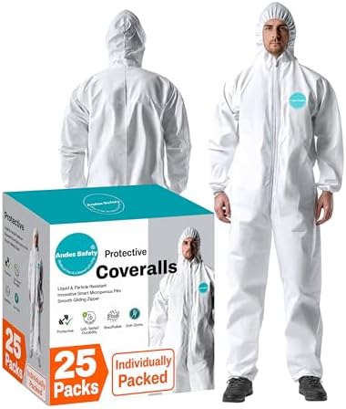 Andes 25 Pack Hazmat Suits, Protective Coveralls with Boots, Heavy