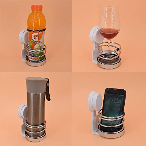 HistenOne Beer & Wine Shower Holder, Bath Suction Cup Beverage Bottle Drink Glass Holder Caddy, Stainless Steel Spring Design - Thumbnail 3
