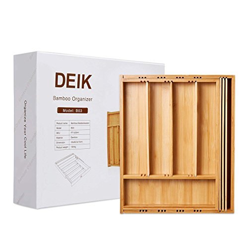 DEIK Bamboo Drawer Organizer, Expandable Cutlery Tray and Utensil Organizers Tray, Adjustable Kitchen Drawer Divider, Flatware and Silverware Cutlery Drawer for Utensil Storage