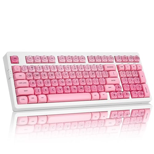 ZORNHER ZH980 Foundation Mechanische Tastatur, 95 % rosa und weiß, cremige Tastatur mit Nummernblock, niedliche Jelly MOA-Profil-Tastenkappen, cremig klingende