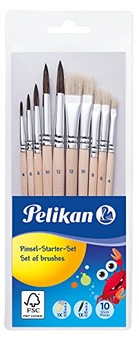 Pelikan Pinsel Starter-Set mit 5 Haar- und 5 Borstenpinseln, für die Schule, 10 Stück