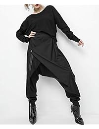 ELLAZHU Pantalones holgados negros con cintura elástica y cordón holgado para dama GY1709 A
