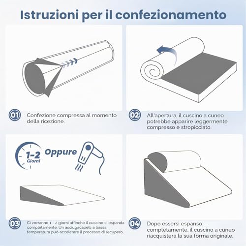 Strixorn Reading Pillow for Bed and Sofa, Curved Wedge Pillow with Memory Foam, Ergonomic Backrest, Reflux Pillow, Washable Case, Reflux Pillow for Adults, 50x50x30cm