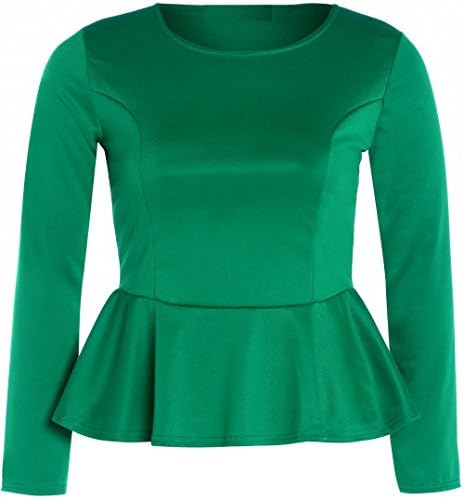 New Womens Plus Size Long Sleeve Peplum Tops Waisted Flared Fitted Tops
