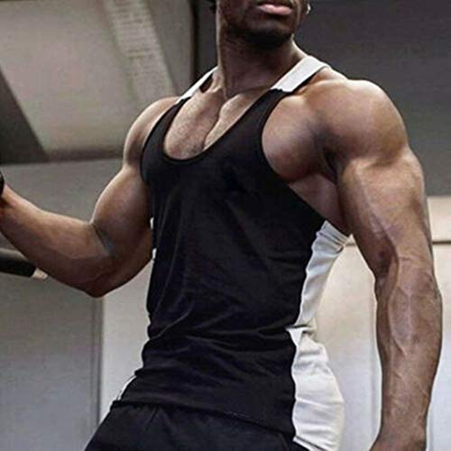 OWMEOT Men's Microfiber Bodybuilding Stringer Tank Top Weight-Training Y-Back Racerback (Black, M)