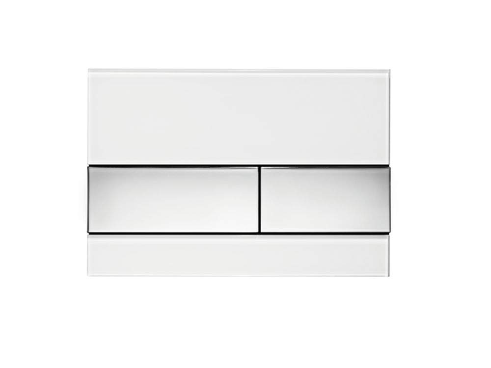 Tece WC Actuator Plate, Square, Dual Push Light White Glass/Polished Chrome 9.240.802