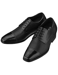 CALTO Men's Invisible Height Increasing Elevator Shoes - Black Premium Leather Lace-up Formal Oxfords - 3.2 Inches Taller - Y40552