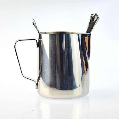 12 Ounce Milk Pitcher,cnomg Frothing Pitcher Stainless Steel Milk Steaming Pitcher, Coffee Creamer Pitcher for Espresso Latte Maker and Milk Frother Attached 2 pcs Mini Tea Coffee Spoons - Thumbnail 3