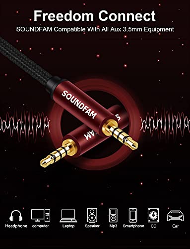 3.5mm AUX TRRS Audio Cable [New Wine Red 5ft/1.5m] SOUNDFAM 24K Gold-Plated Cotton Braided Male to Male 4 Pole Stereo Auxiliary Cord for Headphone,MP3,Home Stereos,Speaker,Car,Tablets