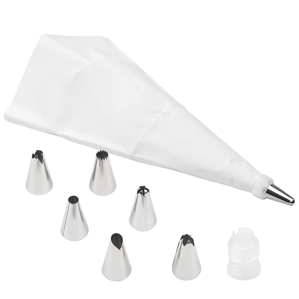 "N/A" 8PCS Piping Tips Set Cream Pastry Bag Reusable Piping Bags Icing Nozzles Flowers Shaped Stainless Steel Pastry Nozzles Frosting Bags Cream Piping Pastry Bag for Cake Decorating