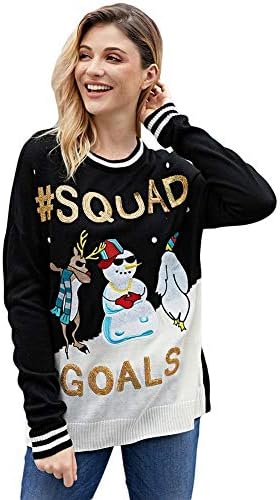 FLYWM Winter New Knitted Sequin Panelled Round Neck Long Sleeve Large Size Christmas Women's Sweater