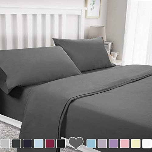 BYSURE 4 Pieces Queen Bed Sheet Set - 1800 Soft Durable Brushed Microfiber, 15 Inch Deep Pockets, Wrinkle & Fade Resistant (Queen, Grey)