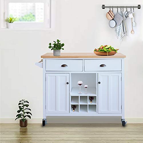 Mecor Kitchen Island Utility Cart w/Wood Top, Rolling Trolley Buffet on
