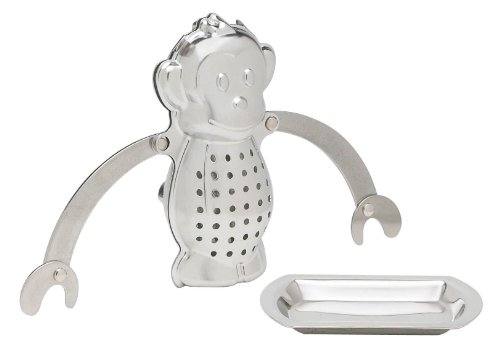HIC Tea Infuser, Hanginâ€™ Dunkin Monkey with Drip Tray, Stainless Steel
