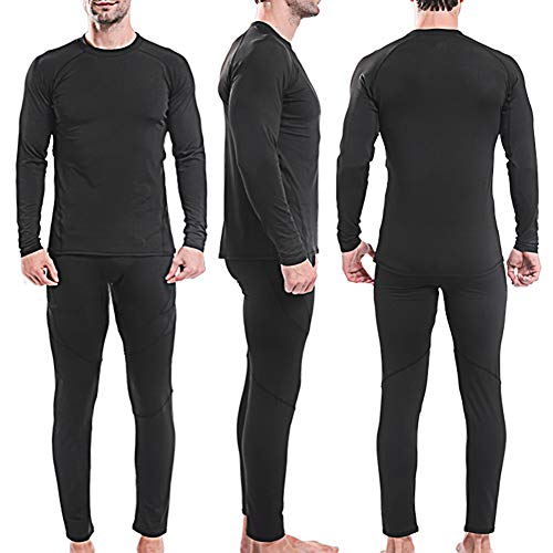 Mens Thermal Underwear Sets Base Layer Warm Top & Bottom Compression Winter Ultra Soft Gear Sport Long Johns Set for Men (Black, Large)