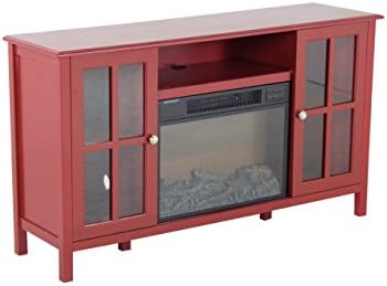 Oliver and Smith - Indoor Antique Red Glass Farm Door Fireplace - Fireplace with Fireplace Insert - 56" W x 15" D x 32" H Entertainment System - Langley