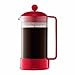 Bodum 34 oz Brazil French Press Coffee Maker, High-Heat Borosilicate Glass, Red - Made in Portugal