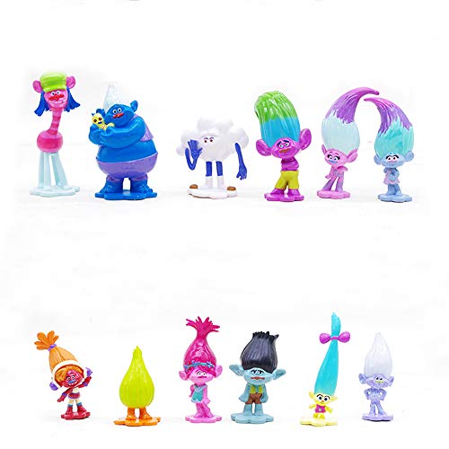 Vndaxau Troll Dolls Cake Toppers Toys Trolls Figurines Poppy and Branch 12pcs Set