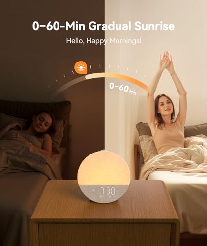 Dreamegg Sunrise 1 Pro - Sunrise Alarm Clock, White Noise Machine with 29 Sounds, Wake Up Light Alarm Clock with 6 Tones, 10 Night Light Colours, Favourites Mode, for Adults’ Sleep Routine