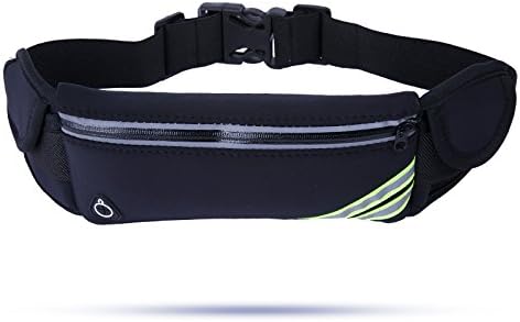RIOWAY Running Belt- iPhone X 6 7 8 Plus Waist Bag, Best Fitness Gear, Reflective Waist Pack Phone Holder for Running Hiking Cycling Climbing. Men, Women Running Accessories Marathon (#Black1)