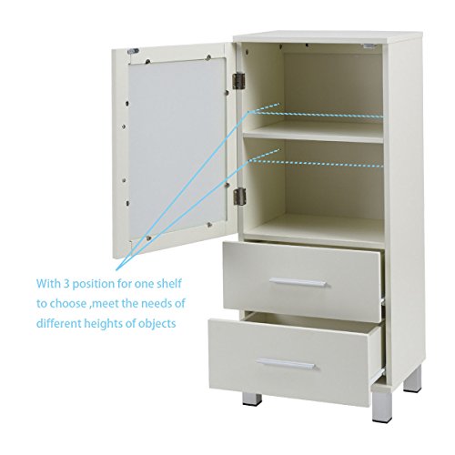 2 Drawers Glass Door Wood Floor Cabinet Storage Unit Organizer Stand Chest