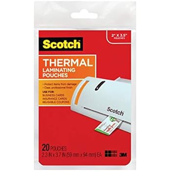 Scotch Thermal Laminating Pouches, 2.3 x 3.7-Inches, 20-Pack (TP5851-20),Clear,20-Pouches
