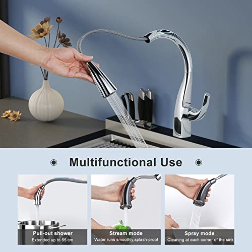 ARCORA Kitchen Faucet with Pull Out Shower Head 360° Swivel Kitchen Tap with 2 Spray Modes Kitchen Sink Faucet Chrome