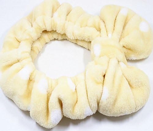 Flying Beauty Super Cute Elastic Hairband Bowknot Cosmetics Towel Headband for Washing Face and Makeup Soft Fluffy Colorful (Yellow White Dots)