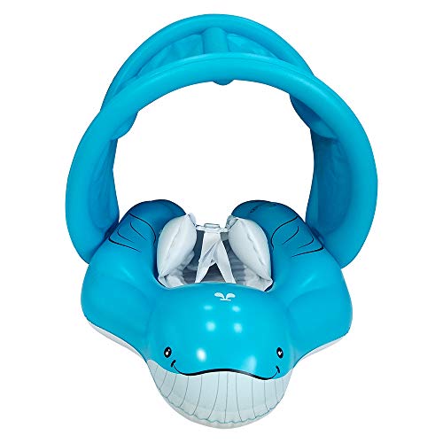 relaxing baby Inflatable Swimming Float Ring with Adjustable Sun Canopy Baby Swimming Pool Float with inflator Pump Anti-Slip Whale Shape Baby Floats for Pool