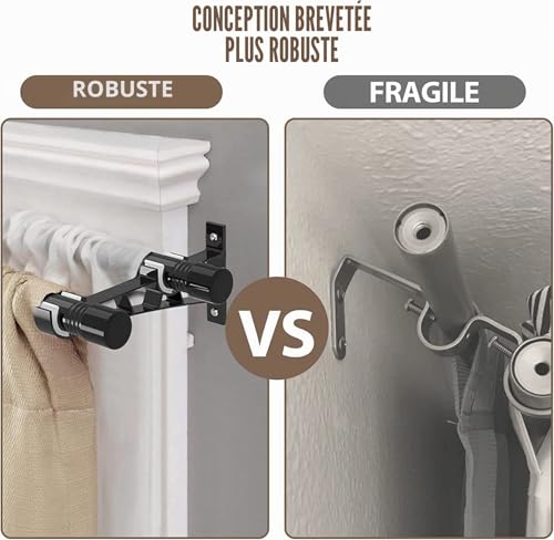Double Curtain Rods, 30-78" Extendable Curtain Rod with Cap Buttons with Brackets, Adjustable Curtain Rod Stainless Steel Decorative Hardware for Living Room/Black