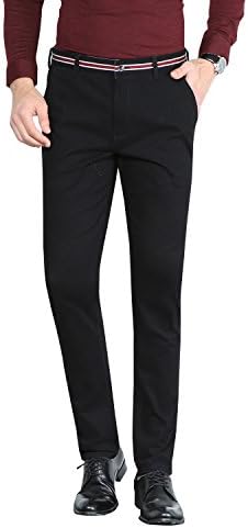 Hemiks Mens Chino Pants Casual Slim Tapered Flat Front Pants(Black)
