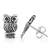 925 Sterling Silver Tiny Detailed Owl Bird 8 mm Post Stud Earrings