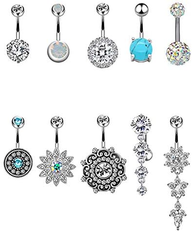 6PCS 14G 316L Stainless Steel Belly Button Rings for Women Girls Navel Rings Barbell Body Piercing