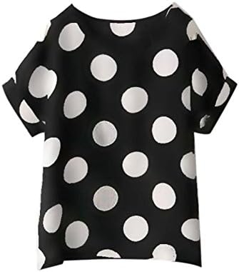 Women's Korean Black Dot Print Short Sleeve Top T-shirt Blouse L